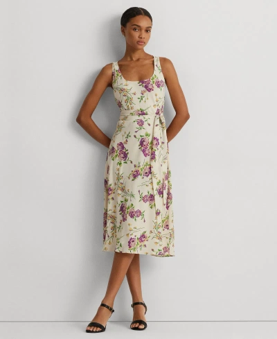 Lauren Ralph Lauren Women's Floral Belted Crepe Sleeveless Dress In Cream Multi