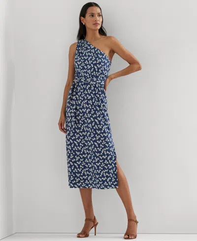 Lauren Ralph Lauren Women's Floral Belted Jersey One-shoulder Dress In Blue