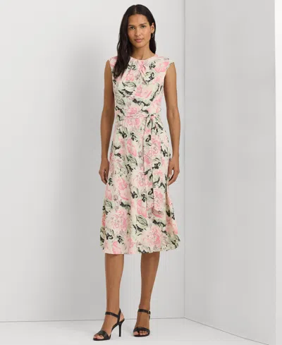 Lauren Ralph Lauren Women's Floral Bubble Crepe Cap-sleeve Dress In Cream,pink,green