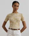 Ralph Lauren Petite Floral Cotton-blend Short-sleeve Sweater In Cream Multi