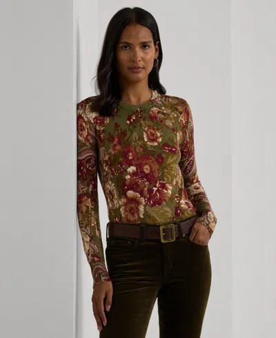 Ralph Lauren Women's Floral Cotton-blend Sweater In Farm Olive