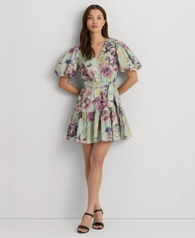 Lauren Ralph Lauren Women's Floral Cotton Voile Puff-sleeve Dress In Soft Laurel Multi