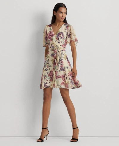 Lauren Ralph Lauren Women's Floral Crinkle Georgette Surplice Dress In Cream Multi