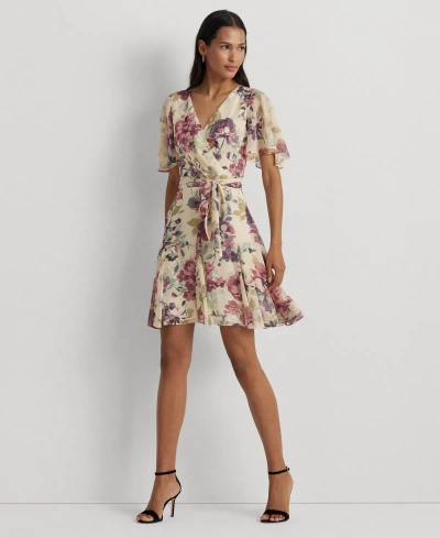 Ralph Lauren Women's Floral Crinkle Georgette Surplice Dress In Cream Multi