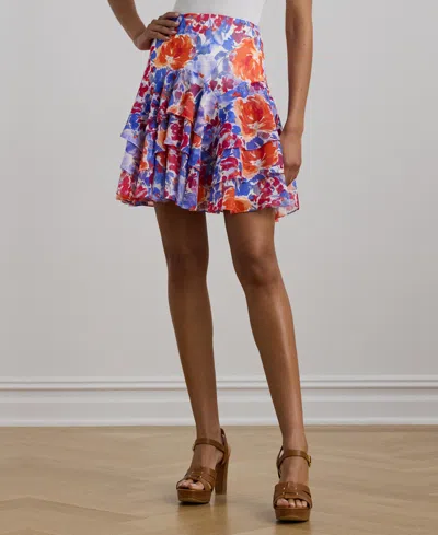 Ralph Lauren Women's Floral Crinkle Georgette Tiered Skirt In White Multi