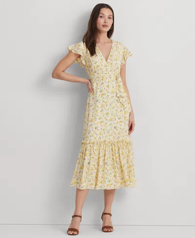 Lauren Ralph Lauren Women's Floral Georgette Flutter-sleeve Dress In Cream Multi