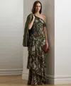 Ralph Lauren Lauren  Floral One-shoulder Georgette Gown In Olive Multi