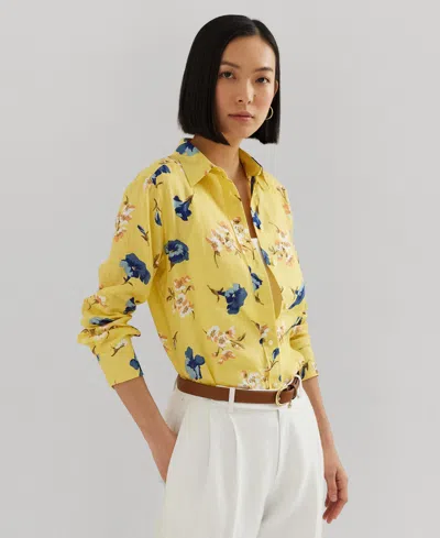 LAUREN RALPH LAUREN WOMEN'S FLORAL ROLL-TAB SHIRT