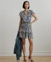 Ralph Lauren Plus Size Floral Ruffle-trim Georgette Dress In Blue Multi