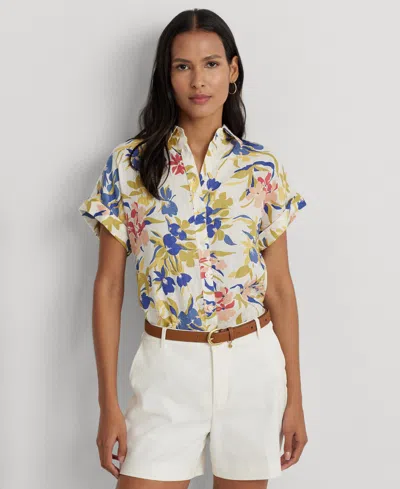 Lauren Ralph Lauren Women's Floral Short-sleeve Shirt In Cream Multi