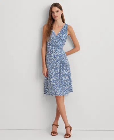 Lauren Ralph Lauren Women's Floral Surplice Jersey Sleeveless Dress In Blue