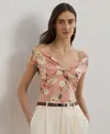 Ralph Lauren Floral Twist-front Off-the-shoulder Top In Pink Multi