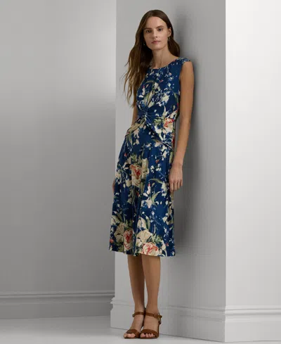 Lauren Ralph Lauren Women's Floral Twist-front Stretch Jersey Dress In Blue Mist