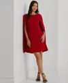 Ralph Lauren Cape Georgette Cocktail Dress In Festive Red