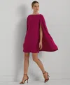 Ralph Lauren Cape Georgette Cocktail Dress In Fuchsia Berry
