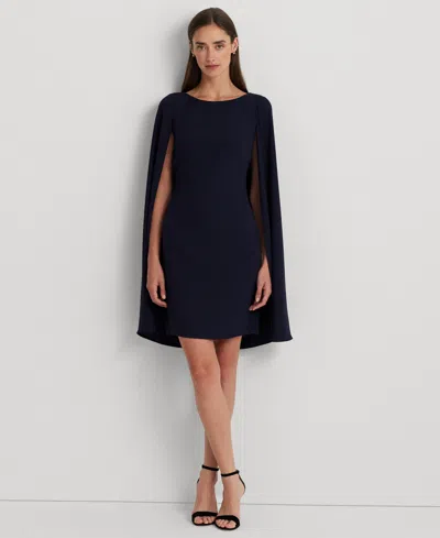 Ralph Lauren Cape Georgette Cocktail Dress In Lighthouse Navy