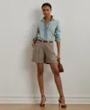 Ralph Lauren Women's Glen Check Pleated Linen Twill Shorts, Regular & Petite In Brown,tan Multi