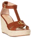 Ralph Lauren Logo-appliqué Wedge Sandals In Deep Saddle Tan