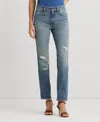 Lauren Ralph Lauren Distressed High-rise Straight Ankle Jean In Cassis Wash