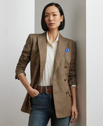 Ralph Lauren Women's Houndstooth Double-breasted Twill Blazer In Brown,tan Multi