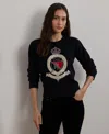 Ralph Lauren Lauren  Crest Cotton Graphic Crewneck Sweater In Black
