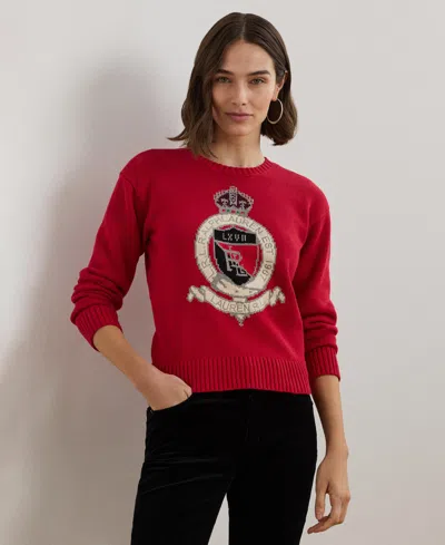 Ralph Lauren Intarsia-knit Crest Cotton Sweater In Red