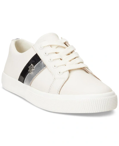 Lauren Ralph Lauren Janson Ii Leather Sneakers In Soft White,polished Silver,black