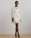 Ralph Lauren Lace-trim Belted Cotton Voile Dress In Winter Cream