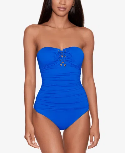 Lauren Ralph Lauren Women's Lace-up Bandeau Tummy-control One-piece Swimsuit In Royal Blue