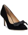 Ralph Lauren Lanette Bow Trim Black Suede Court Shoes In Black