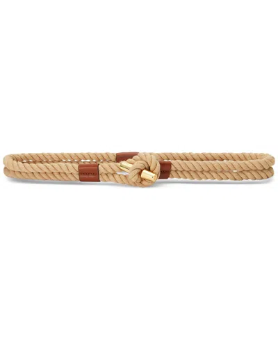 Ralph Lauren Women's Leather-trim Rope Toggle Skinny Belt In Natural,lauren Tan