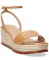 Ralph Lauren Leona Womens Leather Slingback Platform Sandals In Buff
