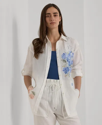Lauren Ralph Lauren Women's Linen Floral Shirt In White