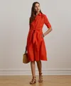 Ralph Lauren Tie-front Linen Shirtdress In Orange Lily