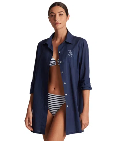 Ralph Lauren Women's Logo Embroidered Shirt Swim Cover-up In Dark Navy