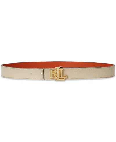 Lauren Ralph Lauren Women's Logo Reversible Pebbled Leather Belt In Explorer Sand,rust Orange
