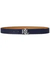 Ralph Lauren Women's Logo Reversible Pebbled Leather Belt In Refined Navy,camel