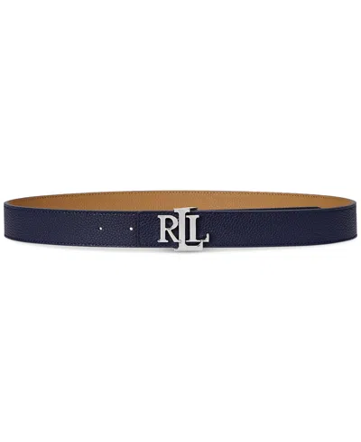 Ralph Lauren Women's Logo Reversible Pebbled Leather Belt In Refined Navy/camel
