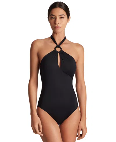 Ralph Lauren Women's Macrame-ring High-neck One-piece Swimsuit In Black