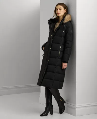 Ralph Lauren Women's Maxi Faux-fur-trimmed Hooded Puffer Coat In Black