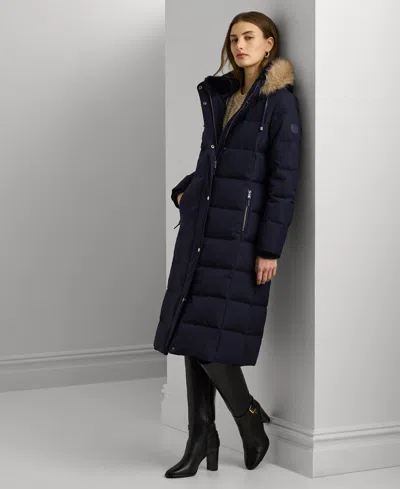 Ralph Lauren Women's Maxi Faux-fur-trimmed Hooded Puffer Coat In Dk Navy