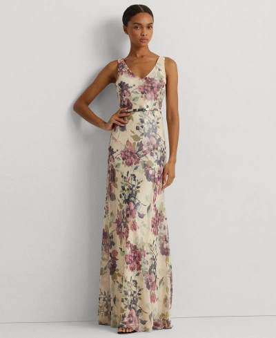 Lauren Ralph Lauren Women's Metallic Floral Chiffon Gown In Cream Multi