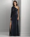 Shop Ralph Lauren Women's Metallic Knit One-shoulder Gown In Navy
