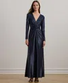 Ralph Lauren Women's Metallic Knit Twist-front Gown In Navy