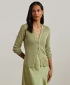 Shop Ralph Lauren Women's Metallic Linen-blend Rib-knit Cardigan In Light Olive