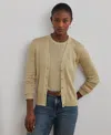 Ralph Lauren Metallic Linen-blend Rib-knit Cardigan In Mineral Gold