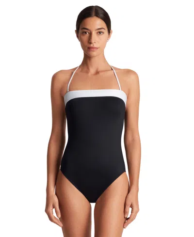 Ralph Lauren Women's Modern Bandeau One Piece Swimsuit In Black