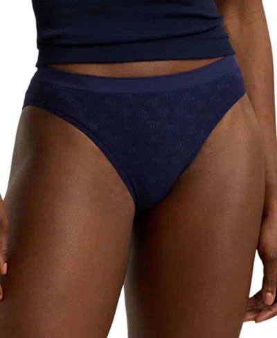Lauren Ralph Lauren Women's Monogram Mesh Jacquard Bikini Brief Underwear 4l0048 In Navy