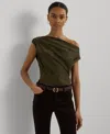 Ralph Lauren Satin Charmeuse Off-the-shoulder Blouse In Green