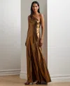 Ralph Lauren Women's One-shoulder Metallic Chiffon Gown In Cpfoil Blk